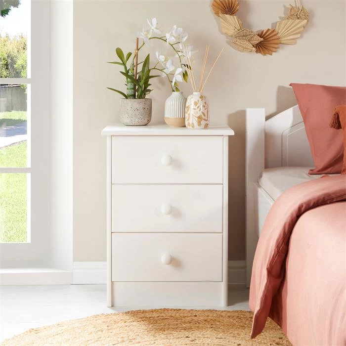 Nachttisch RONDO Mit 3 Schubladen, Kiefer In Weiß 2 Nachttisch RONDO Mit 3 Schubladen, Kiefer In Weiß – Bild 2