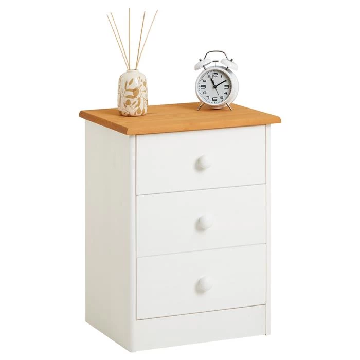 Nachttisch RONDO Mit 3 Schubladen, Kiefer In Weiß/braun 1 Nachttisch RONDO Mit 3 Schubladen, Kiefer In Weiß/braun