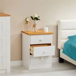 Nachttisch RONDO Mit 3 Schubladen, Kiefer In Weiß/braun 8 Nachttisch RONDO Mit 3 Schubladen, Kiefer In Weiß/braun -Möbel Verkauf 8110 AC2