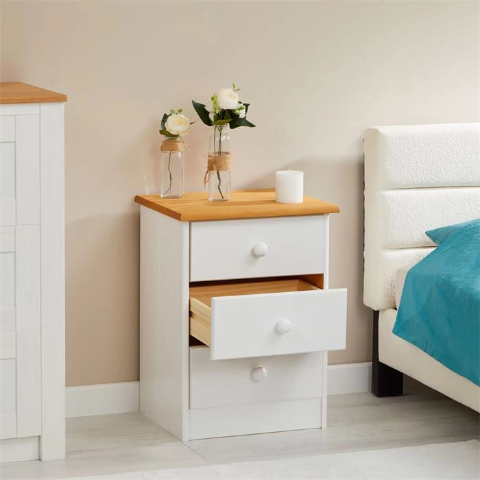 Nachttisch RONDO Mit 3 Schubladen, Kiefer In Weiß/braun 3 Nachttisch RONDO Mit 3 Schubladen, Kiefer In Weiß/braun – Bild 3