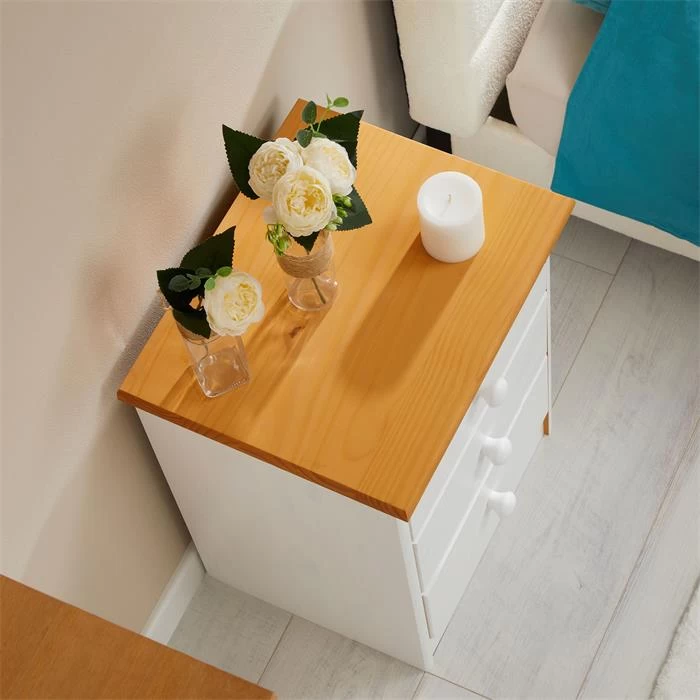 Nachttisch RONDO Mit 3 Schubladen, Kiefer In Weiß/braun 4 Nachttisch RONDO Mit 3 Schubladen, Kiefer In Weiß/braun – Bild 4