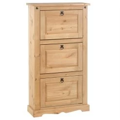 Schuhschrank TEQUILA, Kiefer Massiv, Mit 3 Klappen, Mexiko