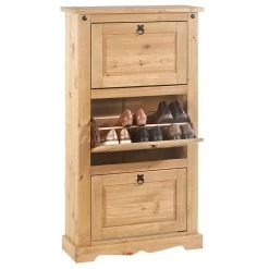 Schuhschrank TEQUILA, Kiefer Massiv, Mit 3 Klappen, Mexiko -Möbel Verkauf 81313 2