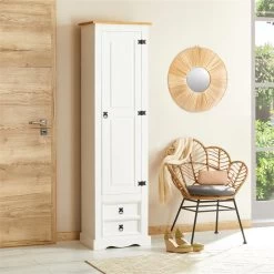 Schuhschrank TEQUILA, Kiefer Massiv Weiß/braun, Mit 2 Schubladen Und 8 Fächer, Mexiko -Möbel Verkauf 81325 AC2