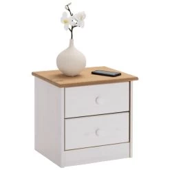 Nachttisch RONDO Aus Kiefer Mit 2 Schubladen, In Weiß/braun