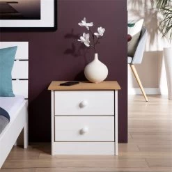 Nachttisch RONDO Aus Kiefer Mit 2 Schubladen, In Weiß/braun -Möbel Verkauf 8210 A0 N1