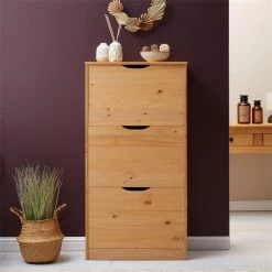 Schuhschrank BASIL Mit 3 Kipper In Braun, Kiefer Massiv -Möbel Verkauf 84003 A0 2N