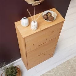 Schuhschrank BASIL Mit 3 Kipper In Braun, Kiefer Massiv -Möbel Verkauf 84003 A0 4N