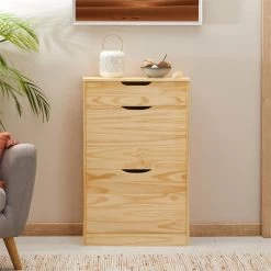 Schuhkipper BASIL Mit 2 Kipper Und In Natur, Kiefer Massiv -Möbel Verkauf 84005 A0 2N