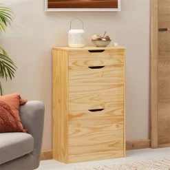 Schuhkipper BASIL Mit 2 Kipper Und In Natur, Kiefer Massiv -Möbel Verkauf 84005 A0 3N