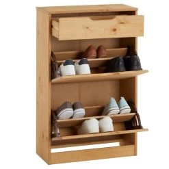Schuhkipper BASIL Mit 2 Kipper In Braun, Kiefer Massiv -Möbel Verkauf 84006 2