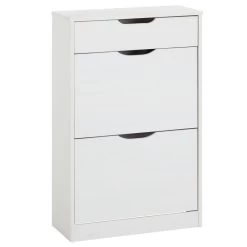 Schuhkipper BASIL Mit 2 Kipper Und 1 Schublade In Weiß, Kiefer Massiv