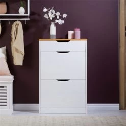 Schuhkipper BASIL Mit 2 Kipper In Weiß/braun, Kiefer Massiv -Möbel Verkauf 84009 A0 2N