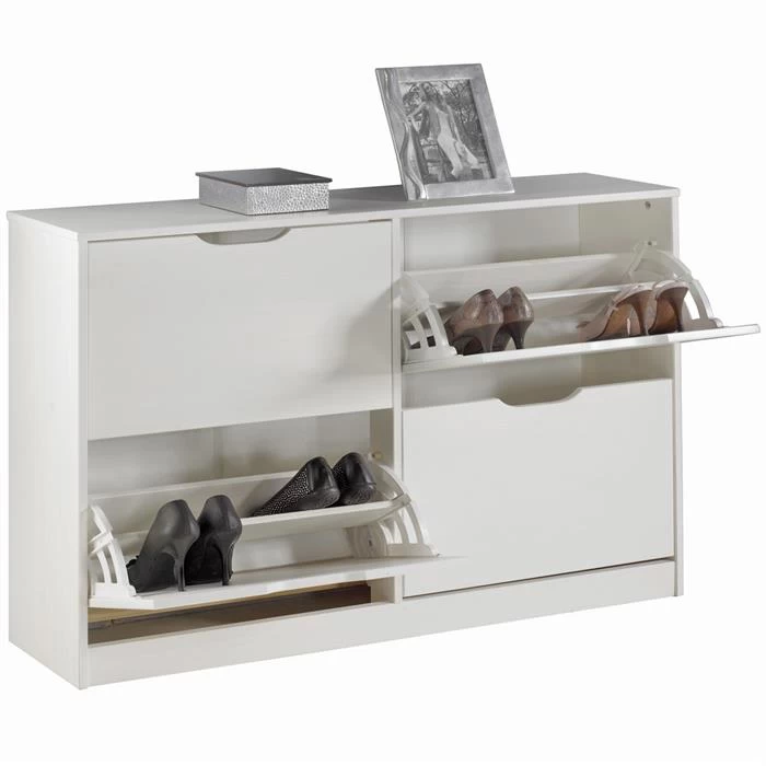 Schuhschrank BASIL Mit 2x2 Kippern In Weiß, Kiefer Massiv 1 Schuhschrank BASIL Mit 2x2 Kippern In Weiß, Kiefer Massiv