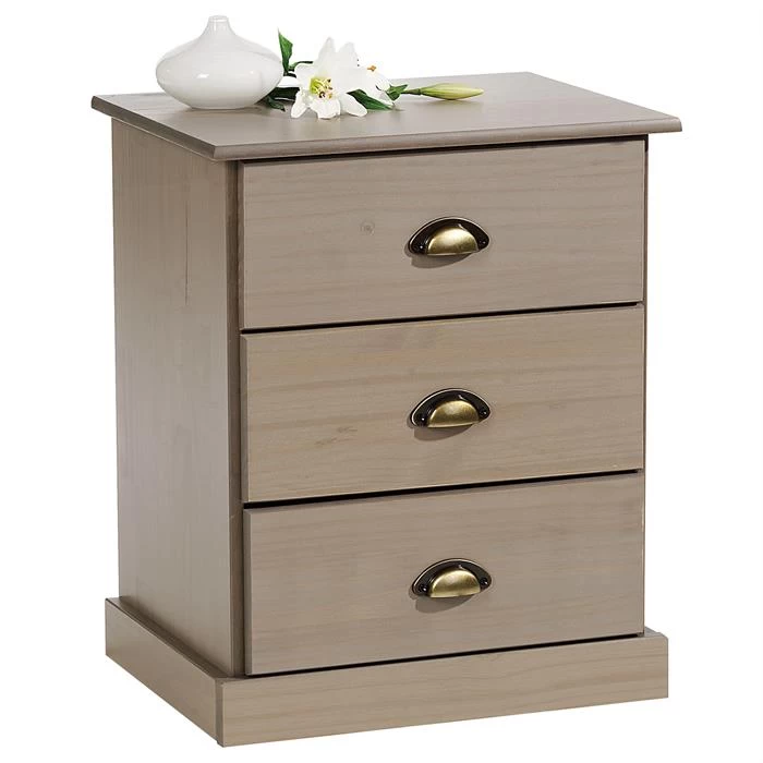 Nachttisch PARIS Mit 3 Schubladen, In Taupe 1 Nachttisch PARIS Mit 3 Schubladen, In Taupe
