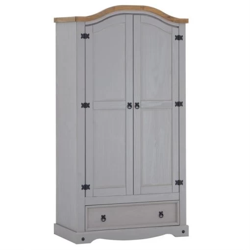 Kleiderschrank RAMON Im Mexiko Stil, Kiefer Massiv, Grau/natur -Möbel Verkauf 93083 0 N