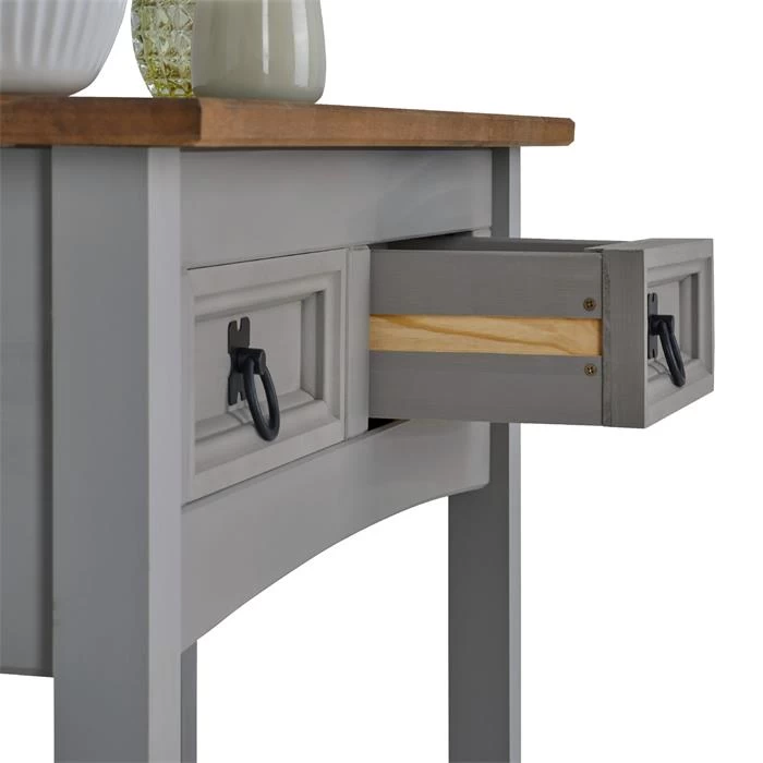 Konsolentisch RAMON Kiefer Massiv Mit 2 Schubladen, Grau/braun 4 Konsolentisch RAMON Kiefer Massiv Mit 2 Schubladen, Grau/braun – Bild 4