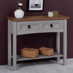 Konsolentisch RAMON Kiefer Massiv Mit 2 Schubladen, Grau/braun 7 Konsolentisch RAMON Kiefer Massiv Mit 2 Schubladen, Grau/braun -Möbel Verkauf 93092 A0 N