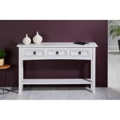 Konsolentisch RURAL Kiefer Massiv Weiß, Mit 3 Schubladen, Mexico Möbel -Möbel Verkauf 93954 A1
