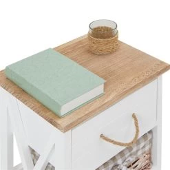 Nachttisch PERUGIA Mit 1 Schublade Und 2 Körben, Weiß -Möbel Verkauf 94099 2 N