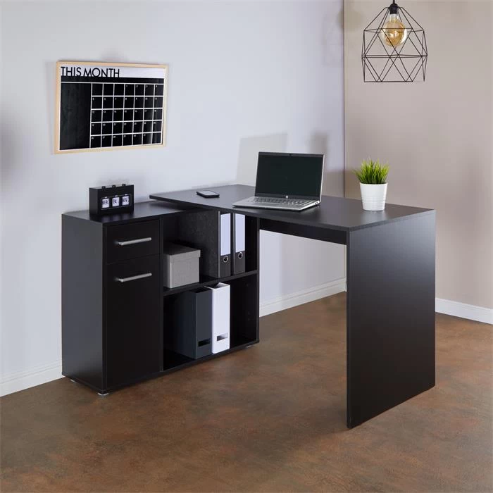 Eckschreibtisch LENA Mit Regal In Schwarz 2 Eckschreibtisch LENA Mit Regal In Schwarz – Bild 2