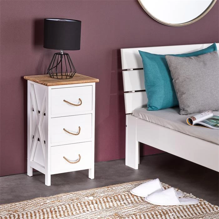 Nachttisch PERUGIA Mit 3 Schubladen In Weiß 2 Nachttisch PERUGIA Mit 3 Schubladen In Weiß – Bild 2