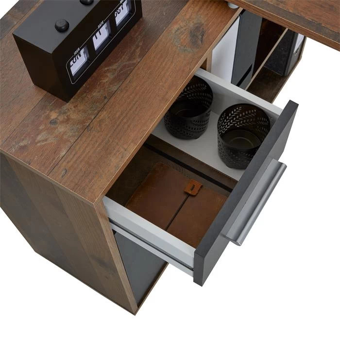 Eckschreibtisch LENA Mit Regal In Old Style/Beton Dunkel 4 Eckschreibtisch LENA Mit Regal In Old Style/Beton Dunkel – Bild 4