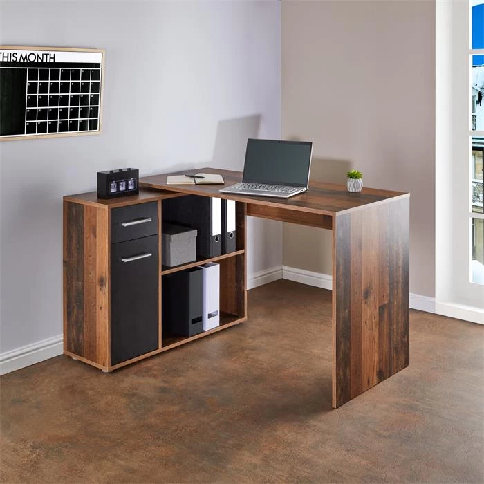 Eckschreibtisch LENA Mit Regal In Old Style/Beton Dunkel 2 Eckschreibtisch LENA Mit Regal In Old Style/Beton Dunkel – Bild 2