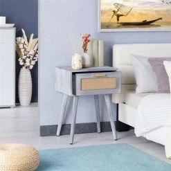 Nachttisch KIRAN Mit 1 Schublade, Holz In Grau -Möbel Verkauf 95330 AC2