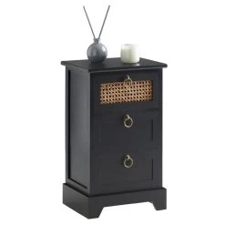 Nachttisch RAJA Mit 3 Schubladen Und Wiener Geflecht, Schwarz