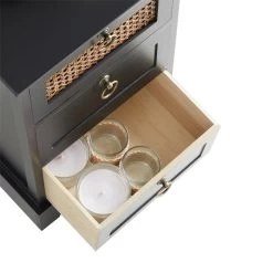 Nachttisch RAJA Mit 3 Schubladen Und Wiener Geflecht, Schwarz -Möbel Verkauf 95339 4