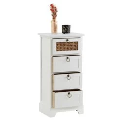 Nachttisch VANIKA Mit 4 Schubladen Und Wiener Geflecht, Weiß -Möbel Verkauf 95344 2