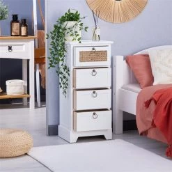 Nachttisch VANIKA Mit 4 Schubladen Und Wiener Geflecht, Weiß -Möbel Verkauf 95344 AC2