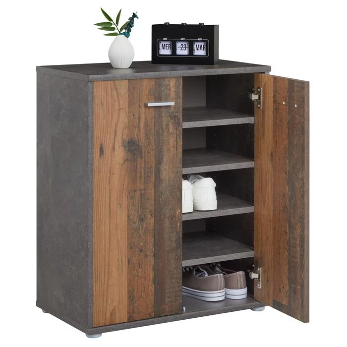 Schuhschrank LENNIS 2 Türen In Old Style/Beton Dunkel 3 Schuhschrank LENNIS 2 Türen In Old Style/Beton Dunkel – Bild 3