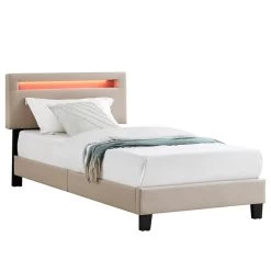 Polsterbett GLACE 90x200 Cm, LED Beleuchtung, Stoff Beige