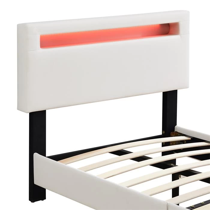 Polsterbett BENITO 90x200 Cm, LED Beleuchtung, Kunstleder Weiß 5 Polsterbett BENITO 90x200 Cm, LED Beleuchtung, Kunstleder Weiß – Bild 5