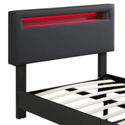 Polsterbett BENITO 90x200 Cm, LED Beleuchtung, Kunstleder Schwarz 10 Polsterbett BENITO 90x200 Cm, LED Beleuchtung, Kunstleder Schwarz -Möbel Verkauf 95525 4