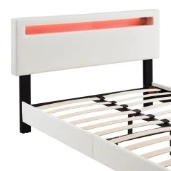 Polsterbett CARIBO 120x200 Cm, LED Beleuchtung, Kunstleder Weiß -Möbel Verkauf 95530 3