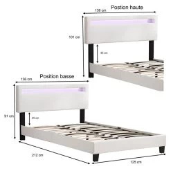 Polsterbett CARIBO 120x200 Cm, LED Beleuchtung, Kunstleder Weiß -Möbel Verkauf 95530 6