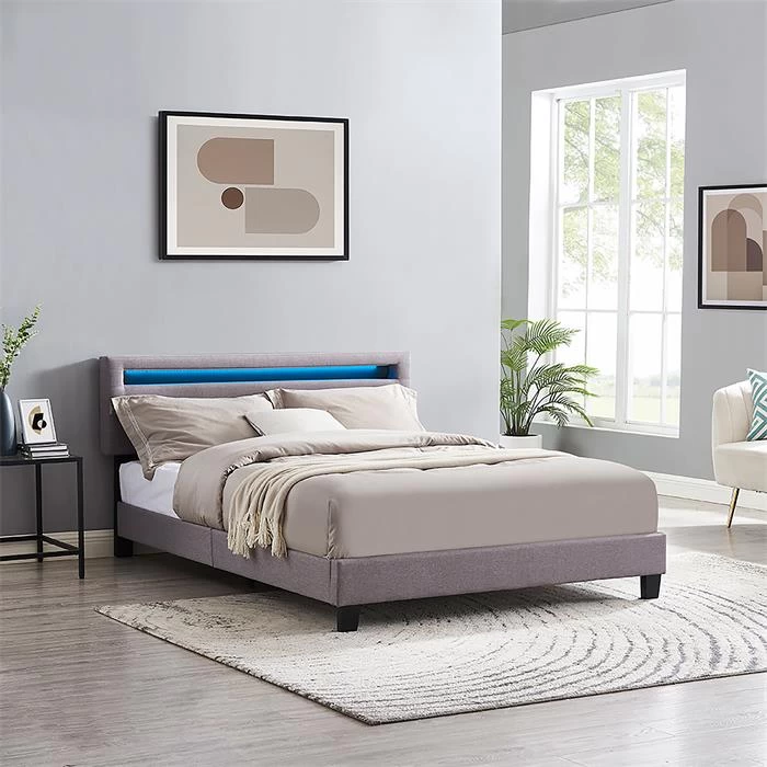 Polsterbett LEXINGTON 140x200 Cm, LED Beleuchtung, Stoff Grau 2 Polsterbett LEXINGTON 140x200 Cm, LED Beleuchtung, Stoff Grau – Bild 2