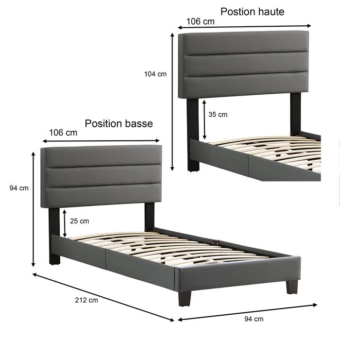 Polsterbett DESTINO 90x200 Cm, Kunstleder Grau 5 Polsterbett DESTINO 90x200 Cm, Kunstleder Grau – Bild 5