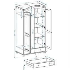Kleiderschrank BERGEN Mit 2 Türen, Kiefer Honigfarben 7 Kleiderschrank BERGEN Mit 2 Türen, Kiefer Honigfarben -Möbel Verkauf Bergen Skizze