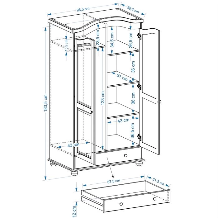 Kleiderschrank BERGEN Mit 2 Türen, Kiefer Honigfarben 4 Kleiderschrank BERGEN Mit 2 Türen, Kiefer Honigfarben – Bild 4
