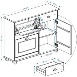 Schuhschrank COLMAR, Kiefer In Weiß 7 Schuhschrank COLMAR, Kiefer In Weiß -Möbel Verkauf COLMAR 8317 8318 Skizze