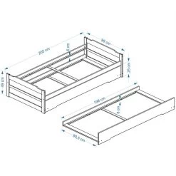 Ausziehbett LORENA 90x200 Cm, Kiefer In Weiß -Möbel Verkauf LORENA Skizze