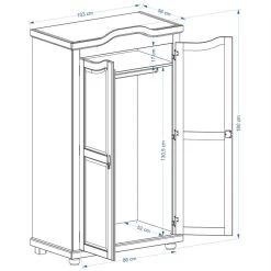 Kleiderschrank MÜNCHEN Mit 2 Türen, Kiefer Weiß/braun 11 Kleiderschrank MÜNCHEN Mit 2 Türen, Kiefer Weiß/braun -Möbel Verkauf Munchen Skizze