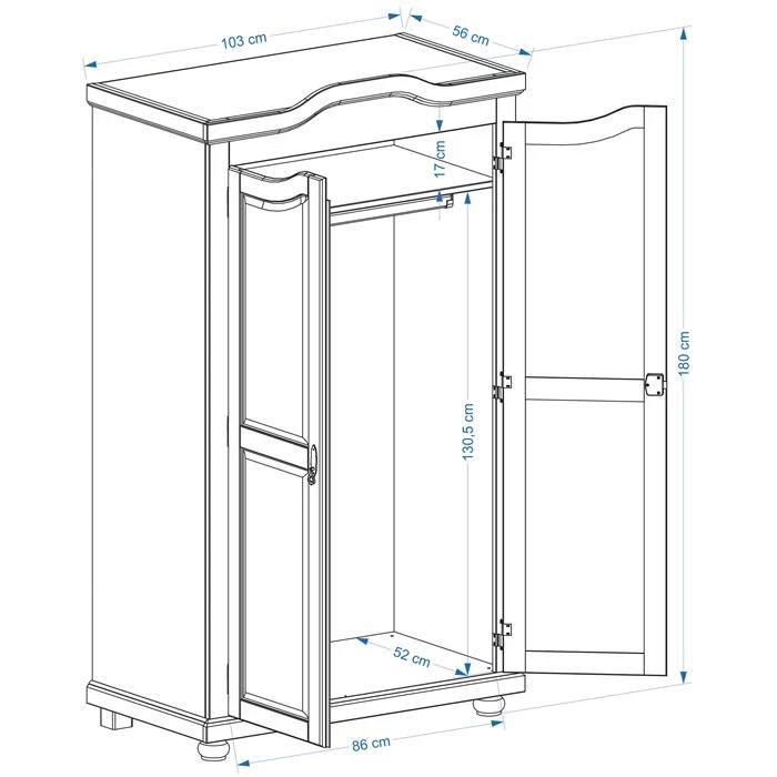 Kleiderschrank MÜNCHEN Mit 2 Türen, Kiefer Weiß/braun 6 Kleiderschrank MÜNCHEN Mit 2 Türen, Kiefer Weiß/braun – Bild 6