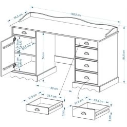 Schreibtisch Mit Aufsatz SANDRINE In Weiss 7 Schreibtisch Mit Aufsatz SANDRINE In Weiss -Möbel Verkauf SANDRINE Skizze