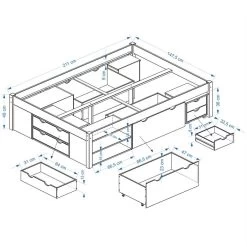 Bett Mit Stauraum SABRINA 140x200 Cm, Kiefer Massiv In Weiß 9 Bett Mit Stauraum SABRINA 140x200 Cm, Kiefer Massiv In Weiß -Möbel Verkauf Sabrina Skizze 1