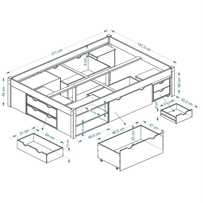 Bett Mit Stauraum SABRINA 140x200 Cm, Kiefer Massiv In Weiß 5 Bett Mit Stauraum SABRINA 140x200 Cm, Kiefer Massiv In Weiß – Bild 5